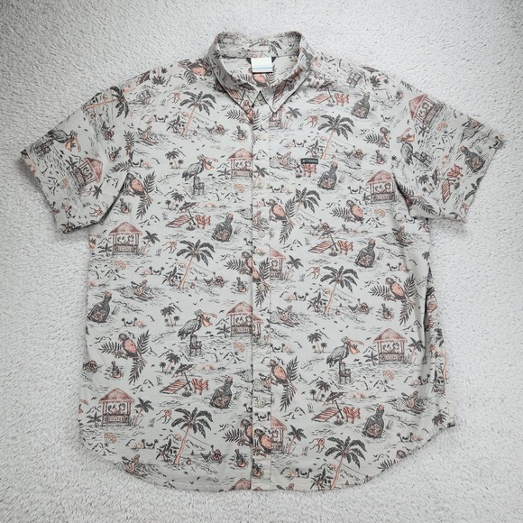Columbia Other - Columbia Shirt Mens XL Gray Tropical Beach Pelican Mermaid Beach S/S Button Up